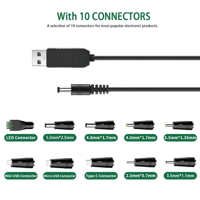 6.5ft (2m) USB to Type M Barrel Cable - USB to 5.5mm 5V DC Cable - USB to Barrel Jack 5V DC Plug