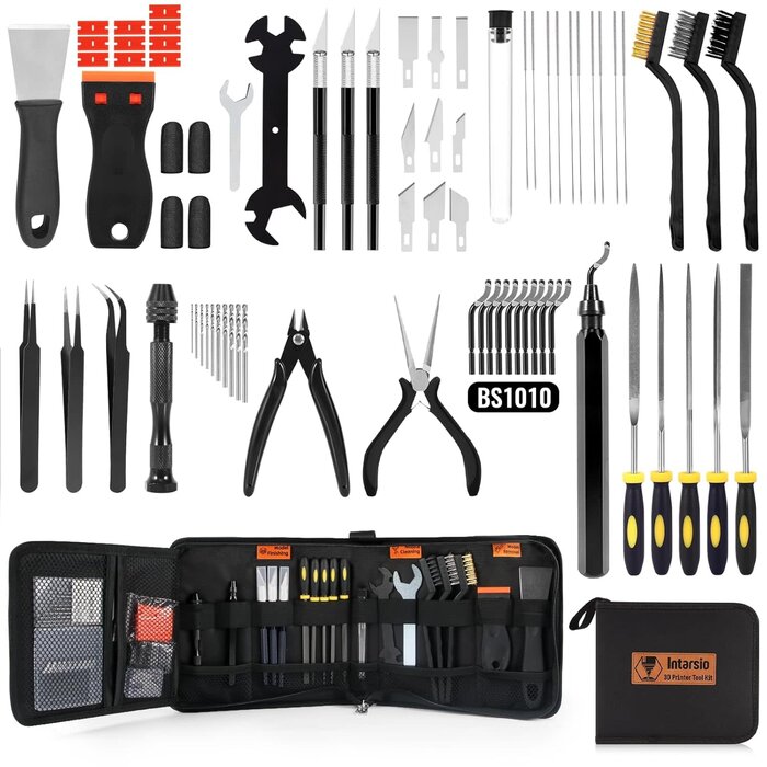 ‎3D-TK001-DD-430 - Intarsio 68Pcs 3D Printer Tool Kit with Storage Case, 3D Printer Accessories - Deburring Tool, 3D Printer Removing Scrapers, Metal Files, Brushes, Hand Drill, Tweezers, for Bambu Lab, Ender 3, Kobra, etc.