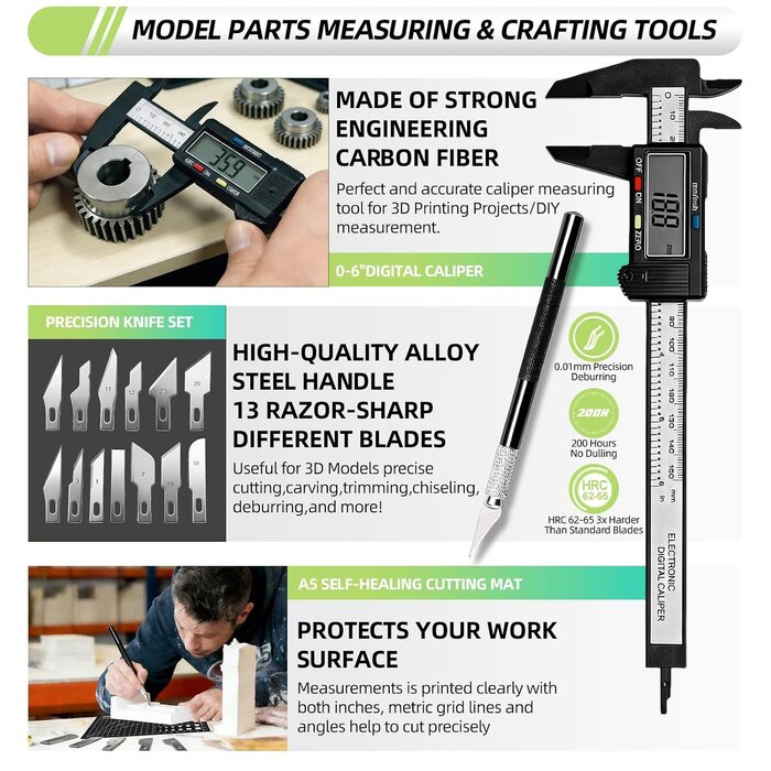 ‎YQ-01 - Intarsio 76pcs 3D Printer Tool Kit with Storage Case, 3D Printer Accessories includes Digital Caliper, Hygrometer, PTFE Tube Kit, Deburring Tool, Scrapers, Nozzle Cleaning, for Bambu Lab, Ender 3, FDM/SLA Printers etc