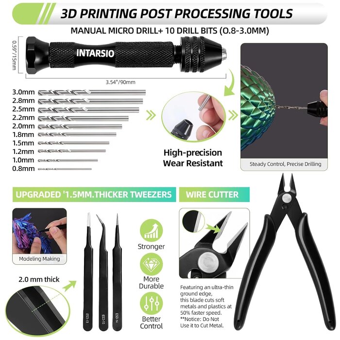 ‎YQ-01 - Intarsio 76pcs 3D Printer Tool Kit with Storage Case, 3D Printer Accessories includes Digital Caliper, Hygrometer, PTFE Tube Kit, Deburring Tool, Scrapers, Nozzle Cleaning, for Bambu Lab, Ender 3, FDM/SLA Printers etc