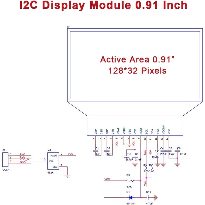 3.3V-5V-DIS-MOD - Hosyond 0.91 Inch I2C OLED Display Module IIC OLED Screen DC 3.3V~5V Compatible with Arduino Raspberry PI (White Display Color)