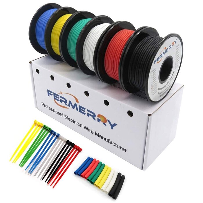 30GAUGEBOX - Fermerry 30 AWG Stranded Wire Spool 25ft Each 6 Colors | Flexible 30 Gauge Silicone Hook up Wire Kit Electrical Tinned Copper Wire
