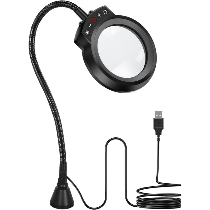LED 3X Magnifier, Flexible Gooseneck Magnifier Lamp Strong Magnet Base, Can Be Positioned to Hold The Magnifier Where You Want Hands Free