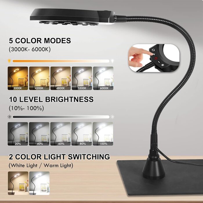LED 3X Magnifier, Flexible Gooseneck Magnifier Lamp Strong Magnet Base, Can Be Positioned to Hold The Magnifier Where You Want Hands Free