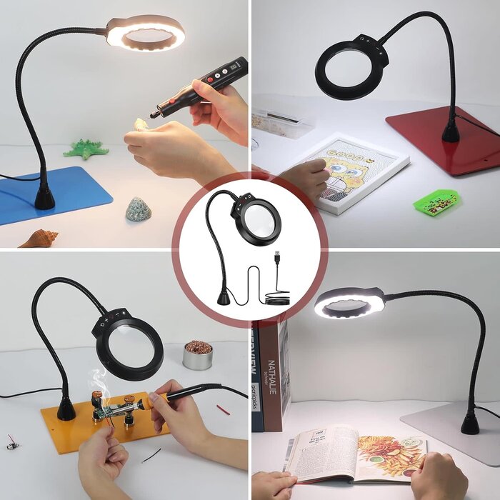 LED 3X Magnifier, Flexible Gooseneck Magnifier Lamp Strong Magnet Base, Can Be Positioned to Hold The Magnifier Where You Want Hands Free