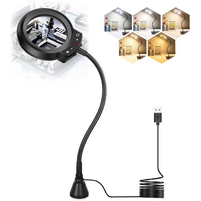 LED 3X Magnifier, Flexible Gooseneck Magnifier Lamp Strong Magnet Base, Can Be Positioned to Hold The Magnifier Where You Want Hands Free