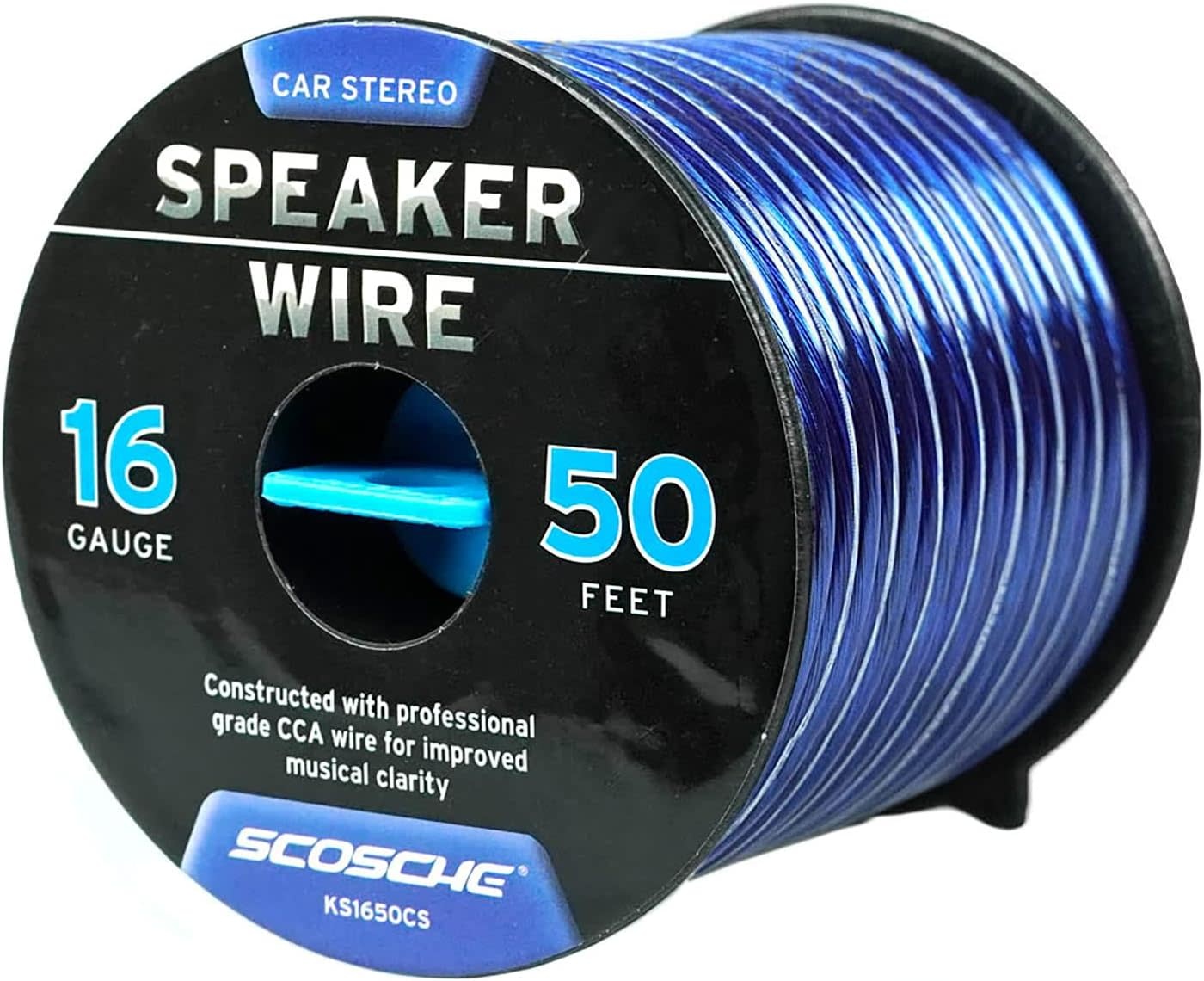 KS1650CS - Scosche 16 Gauge CCA Car/Home Stereo Speaker Wire - 50 Foot Spool
