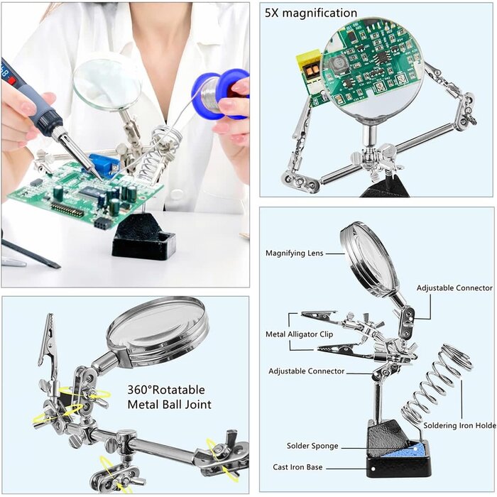 180W-SLDR-KIT - KEPIOG Soldering Iron Kit, 80W Electric Solder iron, Adjustable Temperature (180°C- 500°C）, With Multimeter, Magnifier Welding Helping Hand, Heat shrink tubing, Solder Wire, Desoldering pump.