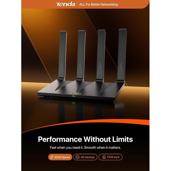 RX12ProV3.0 - Tenda AX3000 WiFi 6 Router, Dual-Band Gigabit Wireless Internet Router, ultra-fast speeds up to 2402Mbps (5GHz)Mesh & AP Mode, up to 2500sq.ft.Built-in VPN, NFC Tap-to-Connect, OFDMA MU-MIMO, Secure IoT Network for Home Gaming & 4K S