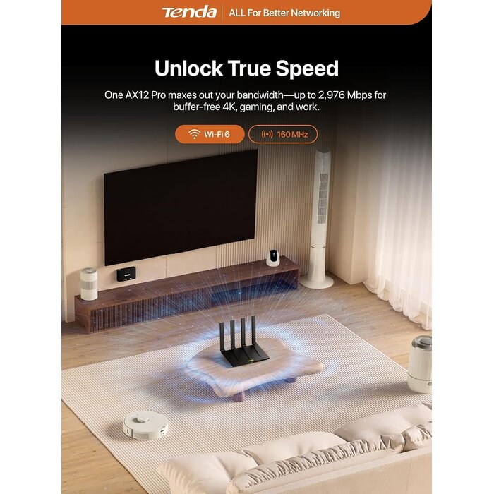 RX12ProV3.0 - Tenda AX3000 WiFi 6 Router, Dual-Band Gigabit Wireless Internet Router, ultra-fast speeds up to 2402Mbps (5GHz)Mesh & AP Mode, up to 2500sq.ft.Built-in VPN, NFC Tap-to-Connect, OFDMA MU-MIMO, Secure IoT Network for Home Gaming & 4K S