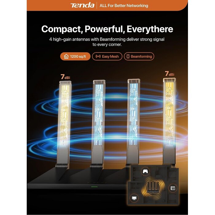 RX12ProV3.0 - Tenda AX3000 WiFi 6 Router, Dual-Band Gigabit Wireless Internet Router, ultra-fast speeds up to 2402Mbps (5GHz)Mesh & AP Mode, up to 2500sq.ft.Built-in VPN, NFC Tap-to-Connect, OFDMA MU-MIMO, Secure IoT Network for Home Gaming & 4K S