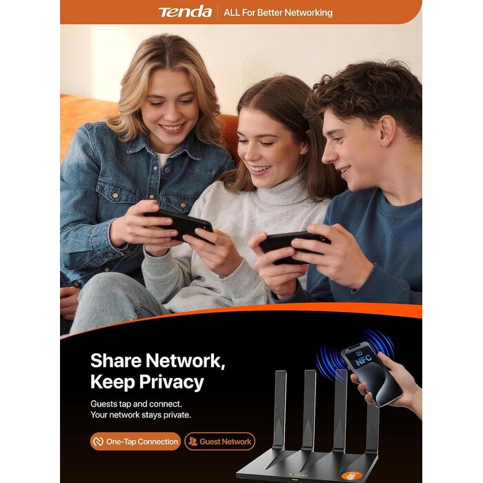 RX12ProV3.0 - Tenda AX3000 WiFi 6 Router, Dual-Band Gigabit Wireless Internet Router, ultra-fast speeds up to 2402Mbps (5GHz)Mesh & AP Mode, up to 2500sq.ft.Built-in VPN, NFC Tap-to-Connect, OFDMA MU-MIMO, Secure IoT Network for Home Gaming & 4K S