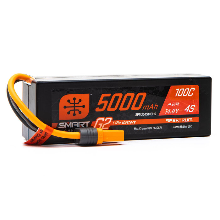 SPEKTRUM SPMX54S100H5 - Spektrum Accessories 14.8V 5000mAh 4S 100C Smart G2 Hardcase LiPo Battery: IC5