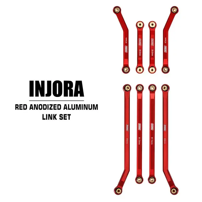 INJORA SCX24-72RD - INJORA 8PCS Red Aluminum High Clearance 4 Links Set for Axial SCX24 Deadbolt Betty