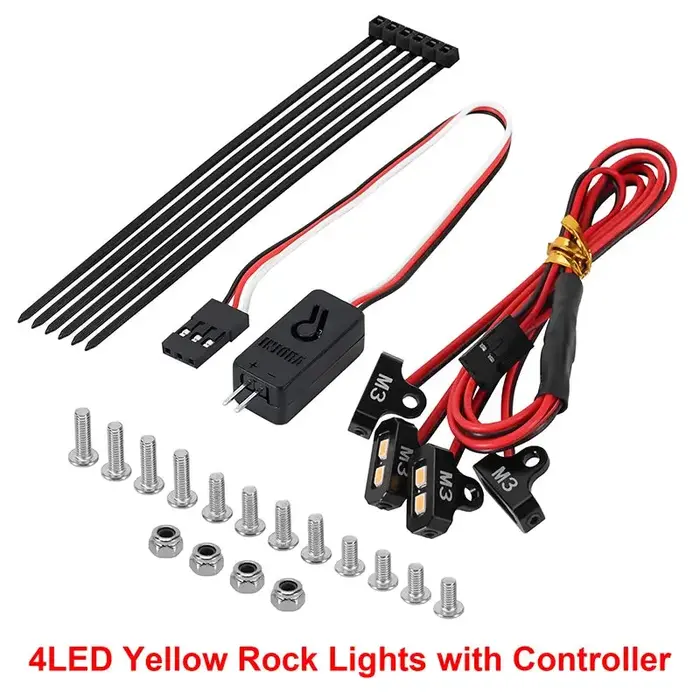 INJORA L39-YE-L34 - INJORA 4LED Yellow Rock Lights Kit & Controller for 1/10 RC Crawler