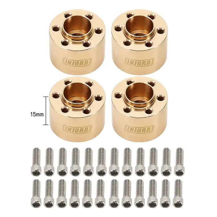 INJORA JH12-15-4 - INJORA 15mm Heavy Brass Wheel Hex Hub Extenders Adapters for 1.9 2.2 Beadlock Wheel Rims