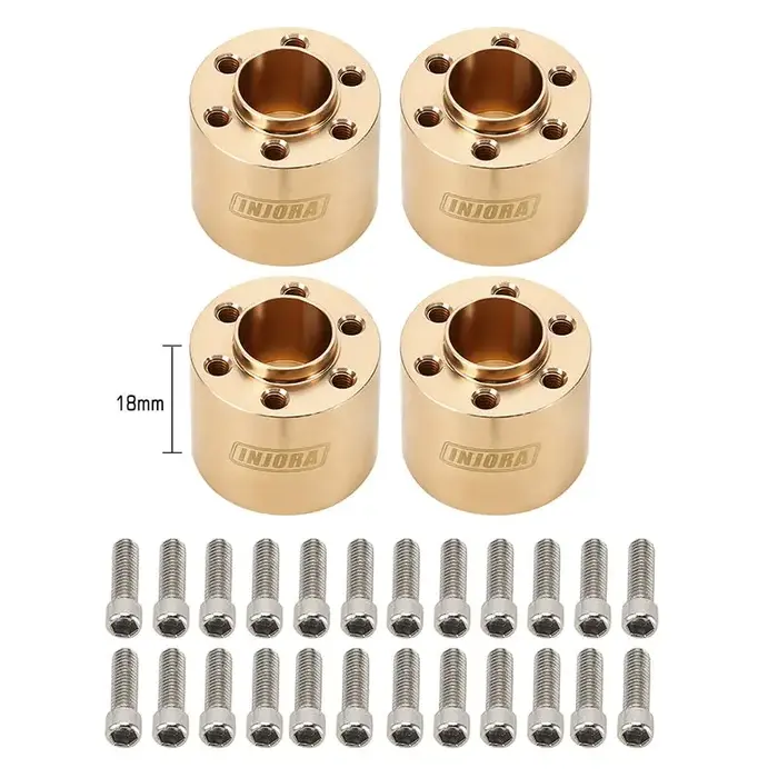 INJORA JH12-18-4 - INJORA 18mm Heavy Brass Wheel Hex Hub Extenders Adapters for 1.9 2.2 Beadlock Wheel Rims