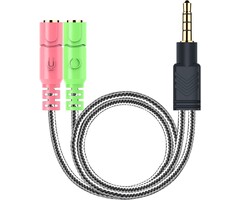 ENVEL 2T1-20H - MillSO Headphone Mic Splitter 3.5mm Headset Adapter (Microphone + Audio) | Braided 2 TRS Female to TRRS Male CTIA Stereo Y Jack for Dual-Plug Game Headset to Xbox, PS4, Phone, Laptop, PC - 8 inch