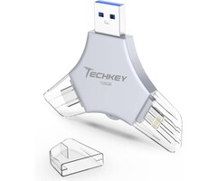 128GB-LIGHT-FLASH - Techkey MFi Certified USB 3.0 Flash Drive 128GB for iPhone, 3in1 External Memory Photo Keeper Storage Stick for Picture/Video/Data Saver/Backup, High Speed Thumb/Jump/Hard Drives for iPhone/iPad/Android/PC