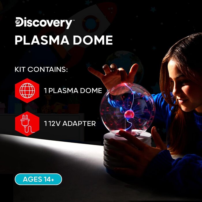 PLASMA-GLOBE - Discovery™ Plasma Globe Lamp - Touch & Sound Sensitive Lightning| Electric Tesla Coil Base Design| Educational STEM Toy| Home & Room Décor| Light-Up Plasma Orb| Interactive Globe| Fun Science Gift