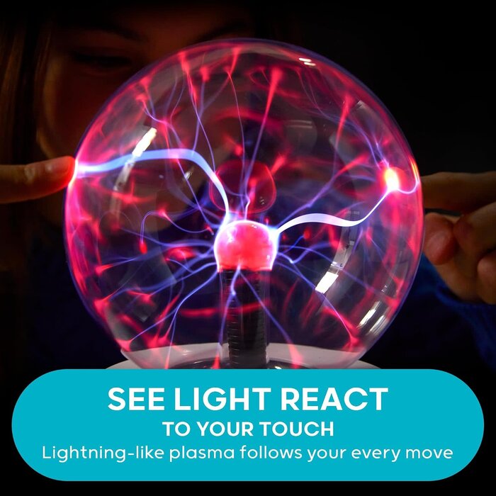 PLASMA-GLOBE - Discovery™ Plasma Globe Lamp - Touch & Sound Sensitive Lightning| Electric Tesla Coil Base Design| Educational STEM Toy| Home & Room Décor| Light-Up Plasma Orb| Interactive Globe| Fun Science Gift