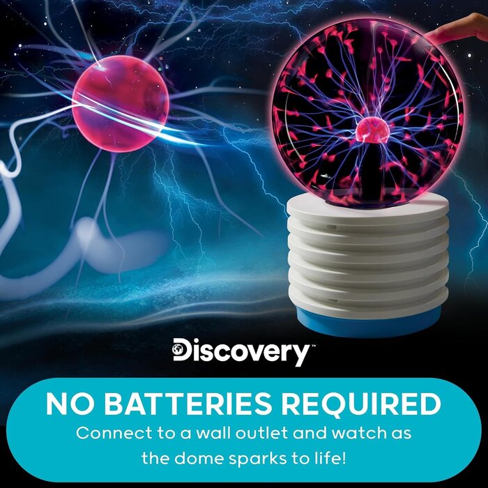 PLASMA-GLOBE - Discovery™ Plasma Globe Lamp - Touch & Sound Sensitive Lightning| Electric Tesla Coil Base Design| Educational STEM Toy| Home & Room Décor| Light-Up Plasma Orb| Interactive Globe| Fun Science Gift