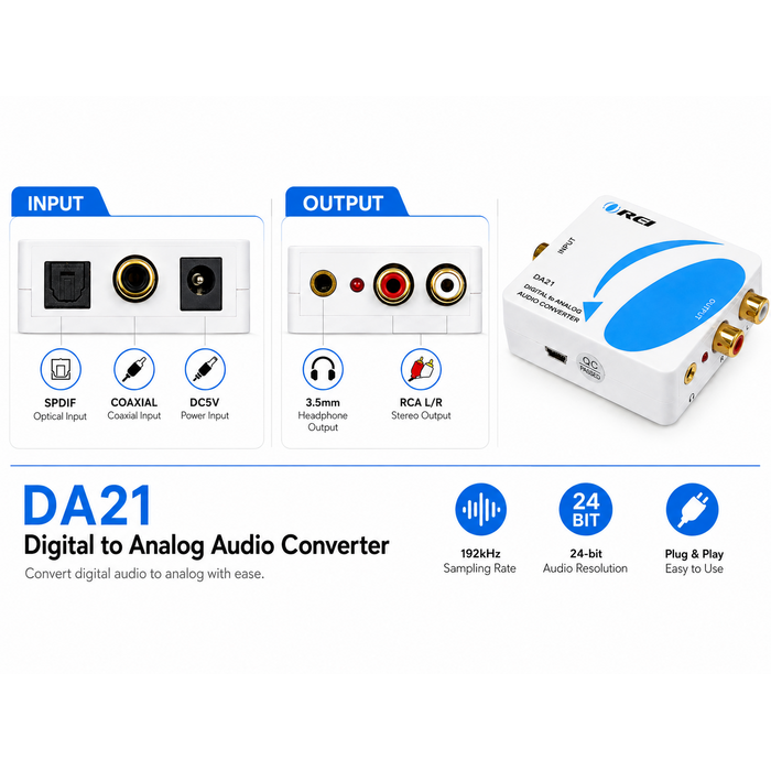 Musou Digital Optical Coax to Analog RCA Audio Converter Adapter with Fiber Cable