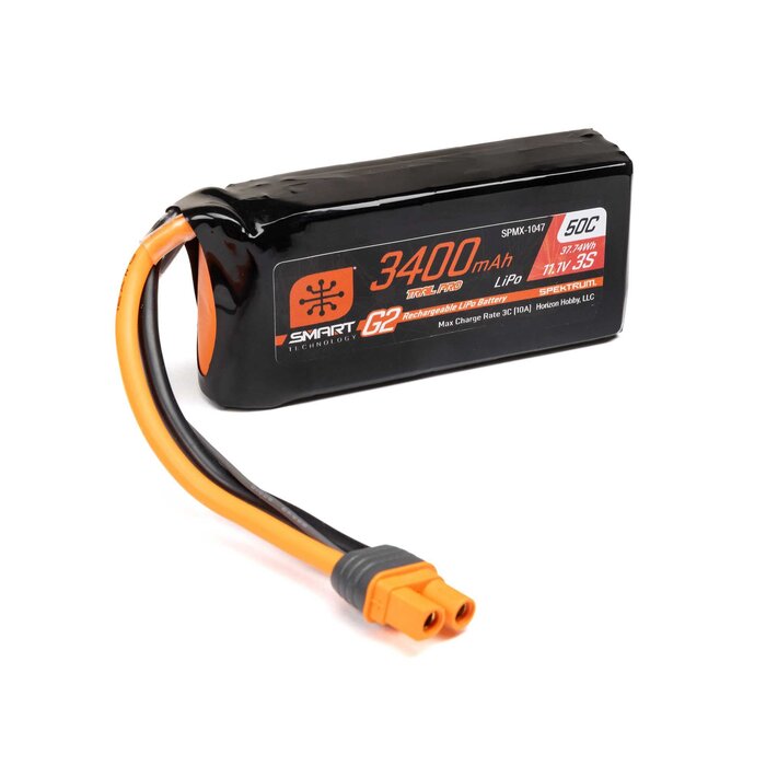 SPEKTRUM SPMX-1047 - 11.1V 3400mAh 3S 50C Smart G2 Trail Pro LiPo Battery: IC3 (for Crawler chassis)