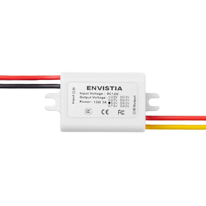 EM-POWER-0025 - Envistia Miniature 12V to 5V Step Down DC to DC Voltage Converter 3A 15W Waterproof Power Supply Module