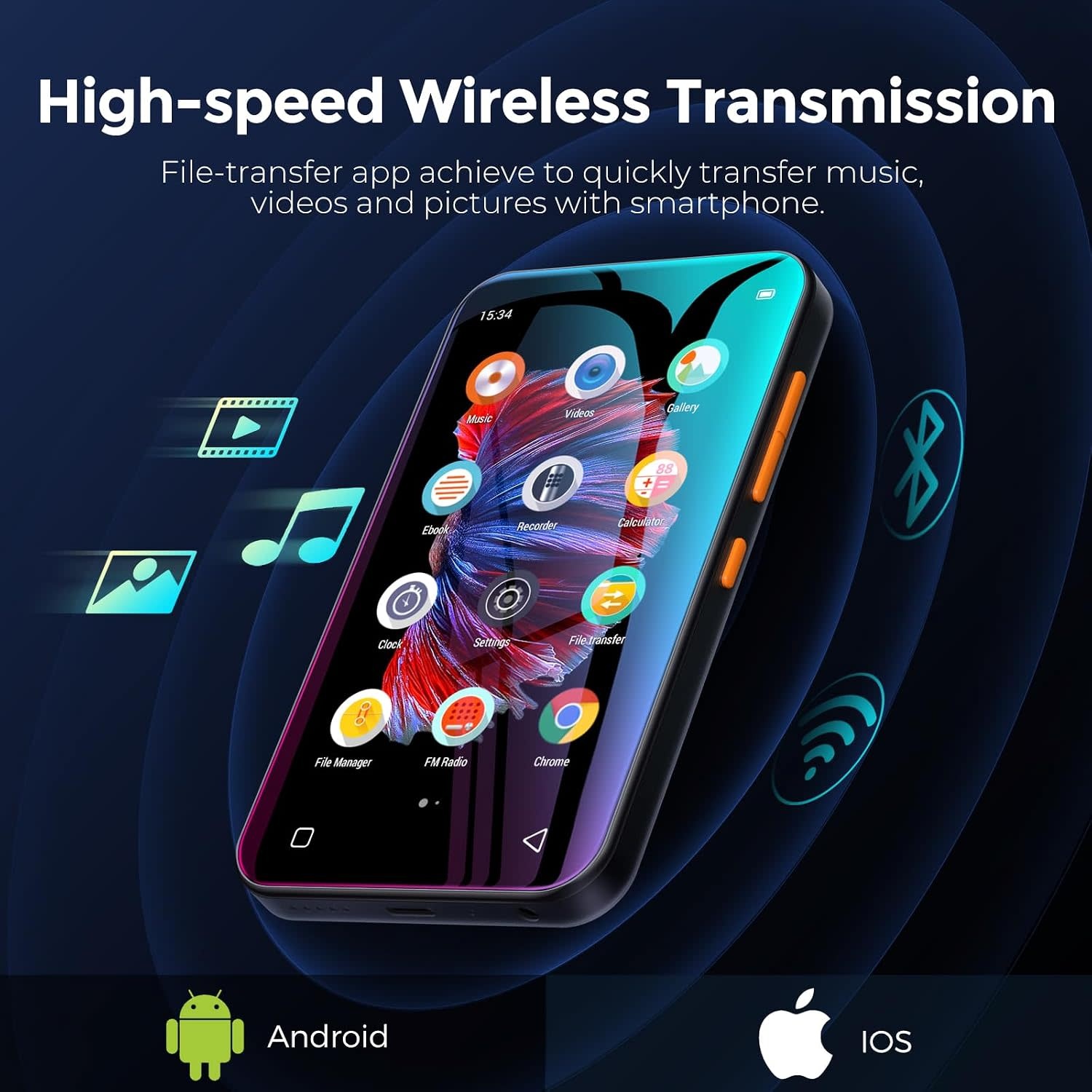 MP3 Player with Bluetooth and WiFi, 4.0" Full Touchscreen Mp4 Mp3 Player with Spotify, Audible, Amazon Music, Android Music Player with Speaker, FM Radio, E-Book, Up to 512 GB