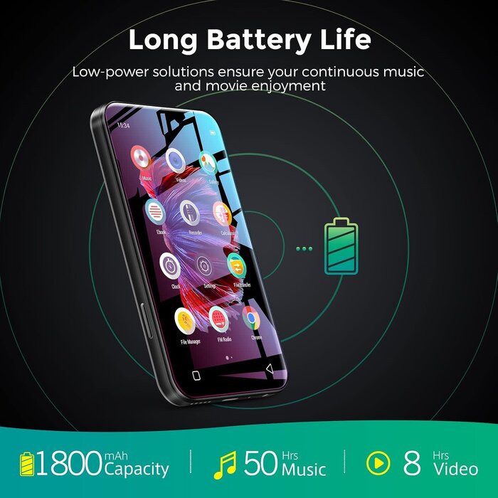 MP3 Player with Bluetooth and WiFi, 4.0" Full Touchscreen Mp4 Mp3 Player with Spotify, Audible, Amazon Music, Android Music Player with Speaker, FM Radio, E-Book, Up to 512 GB