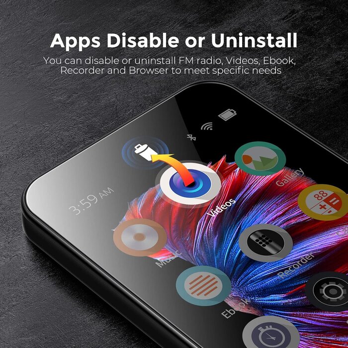 MP3 Player with Bluetooth and WiFi, 4.0" Full Touchscreen Mp4 Mp3 Player with Spotify, Audible, Amazon Music, Android Music Player with Speaker, FM Radio, E-Book, Up to 512 GB