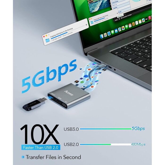 USBC-HDMI+CH - Aceele USB C to HDMI Adapter, 3 in 1 Type-C Digital AV Multiport Adapter