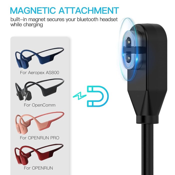 SKOKZ-CHRGR-3FT - AWINNER Magnetic Charger Cord Compatible for Aftershokz Aeropex AS800, Shokz OpenRun Pro, OpenRun, OpenRun Mini, OpenComm Bone Conduction Headphones