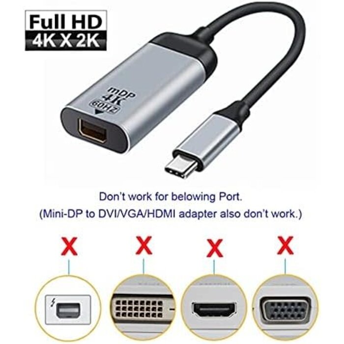 CC-UC-006-MDP - cablecc USB-C to Mini Displayport Cable Adapter 4K 2K 60hz for Tablet & Phone & Laptop