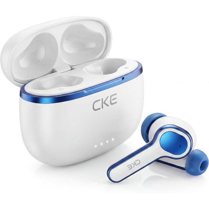 Cke-c808 - CKE Wireless Earbuds - Active Noise Cancelling Bluetooth Headphones with ENC, 3 EQ Sound Modes (HIFI/BASS/ROCK), 400mAh Charging Case, Low Latency Game Mode, and 30H Total Playtime - White