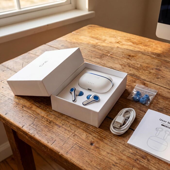 Cke-c808 - CKE Wireless Earbuds - Active Noise Cancelling Bluetooth Headphones with ENC, 3 EQ Sound Modes (HIFI/BASS/ROCK), 400mAh Charging Case, Low Latency Game Mode, and 30H Total Playtime - White