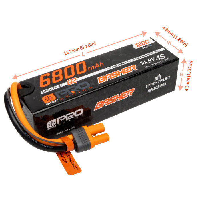 SPEKTRUM SPMXB4S68 - Spektrum Accessories 14.8V 6800mAh 4S 120C Smart G2 Pro Basher LiPo Battery: IC5