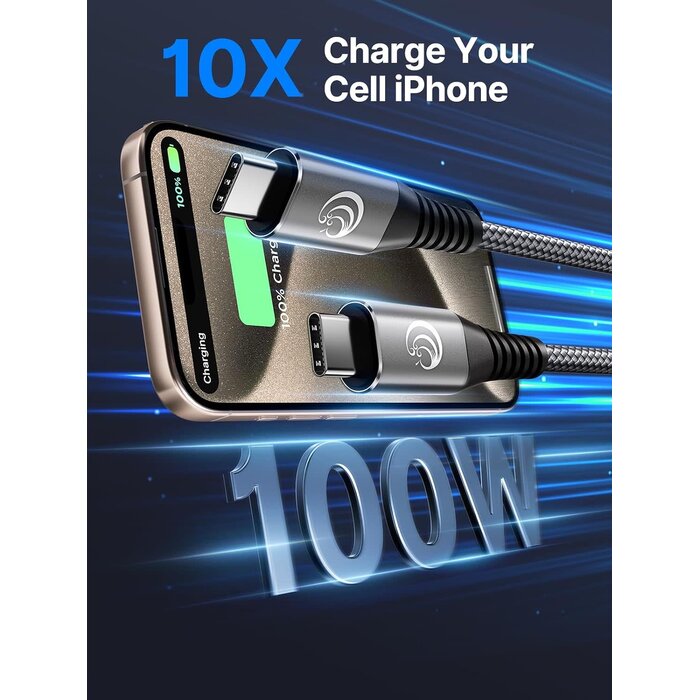 USBC2C-10FT - Yosou USBC to USBC 100W [10ft/2 Pack] USB C to USB C Fast Charging Cable Braided C to C Charger Cord for MacBook Pro/Air, iPhone 17 16 15 Pro Plus, iPad Pro, Samsung Galaxy S26 S25 Ultra S24, Pixel, PS5, Switch