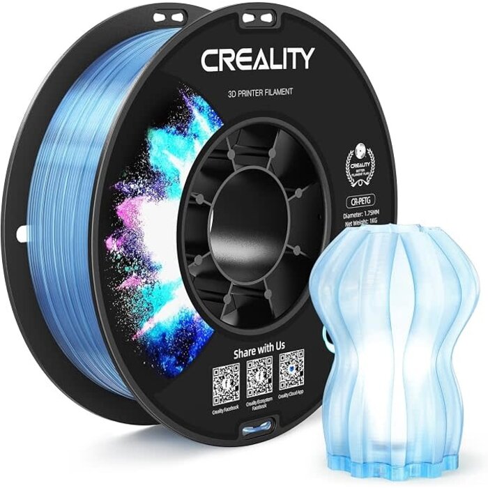 Creality CR-PETG-TRNSPNT-BLU - CREALITY Translucent Light Blue PETG Filament 1.75mm 3D Printer Filament, 1kg (2.2lb) Neatly Wound Spool, Dimensional Accuracy ±0.03mm, Fit for Ender, Bambu Lab, ELEGOO FDM Printers
