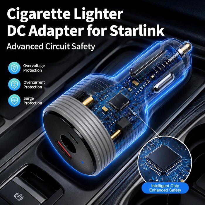 M-SL-12-24V-DC - Hosanwell 3-in-1 Starlink Mini Car Cigarette Lighter Adapter, 12V-24V DC Converter