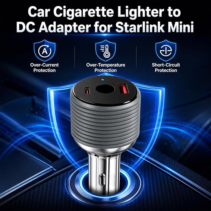 M-SL-12-24V-DC - Hosanwell 3-in-1 Starlink Mini Car Cigarette Lighter Adapter, 12V-24V DC Converter