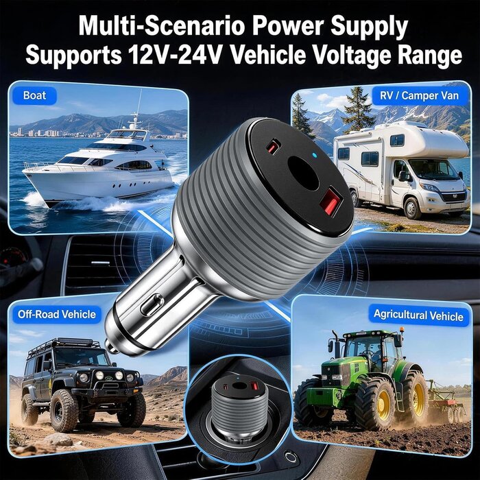M-SL-12-24V-DC - Hosanwell 3-in-1 Starlink Mini Car Cigarette Lighter Adapter, 12V-24V DC Converter