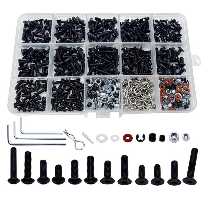 CRWLR-SCRW-KIT-520PC - RC Lelut 520pcs Universal RC Screw Kit Screws Assortment Set, Hardware Fasteners for Traxxas Redcat Arrma Axial RC4WD HSP HPI SCX10 Losi 1/8 1/10 1/12 1/16 Scale RC Crawler Cars Trucks
