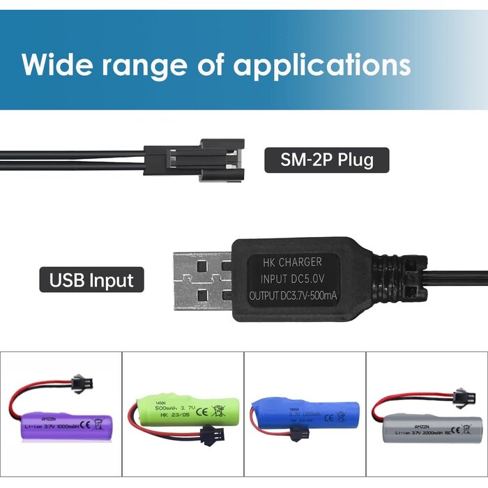 Li-ion-Li-Po-SM-2P-USB - TRAELY 3.7V USB Charger Cable with SM-2P Connector for RC Cars Boat Trucks 1S Li-ion and Li-Po Battery