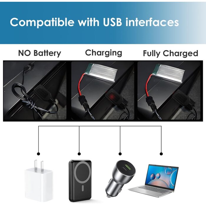 Li-ion-Li-Po-SM-2P-USB - TRAELY 3.7V USB Charger Cable with SM-2P Connector for RC Cars Boat Trucks 1S Li-ion and Li-Po Battery
