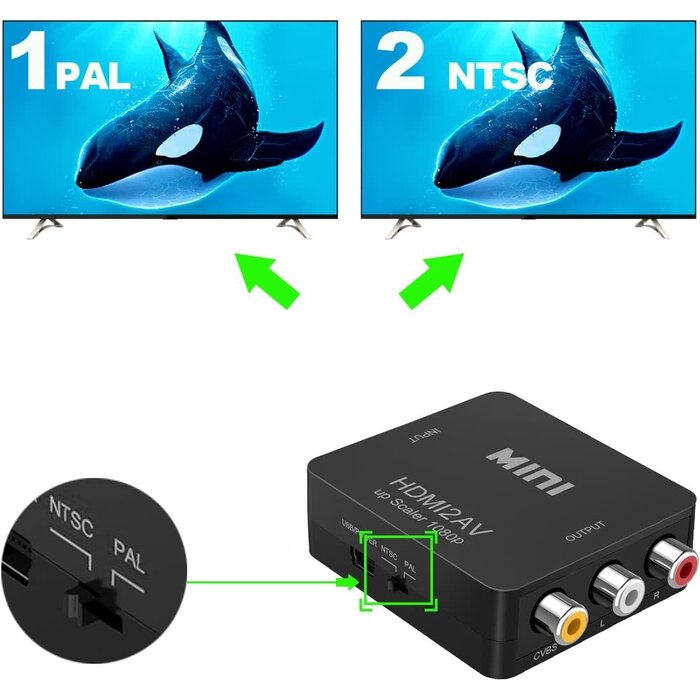 W-43237-2 - Wonlyus HDMI to RCA, 1080p HDMI to AV 3RCA CVBs Composite Video Audio Converter Adapter Supports PAL/NTSC for TV Stick, Chromecast, Apple TV, PC, Laptop, Xbox, HDTV, DVD-Black