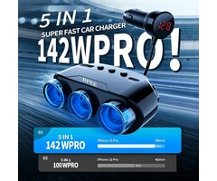 PD02C - RPEE Cigarette Lighter Splitter, 12V/24V Cigarette Lighter Adapter with 3 Socket Expander, PD/QC 3.0 Charger, USB-C Fast Charger, Independent Switches, LED Voltage Display