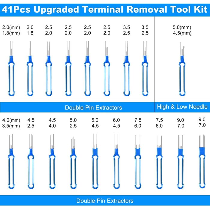 ‎TRTK-41PC-BLU - Kikerike Terminal Removal Tool Kit 41 Pcs Depinning Tool Electrical Connector Pin Removal Tool Kit Pin Extractor Tool Set Wire Terminal Release Tool for Automotive Car Household Devices - Blue