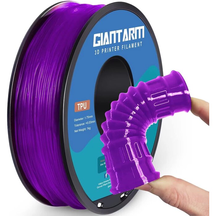 GIANTARM TPU-PRPL - GiantArm Clear Purple TPU Filament 1.75mm, Shore 95A Flexible 3D Printer Filament with High Elasticity, 1KG (2.2lbs) Spool, Dimensional Accuracy ±0.03mm, Fits Most FDM Printers